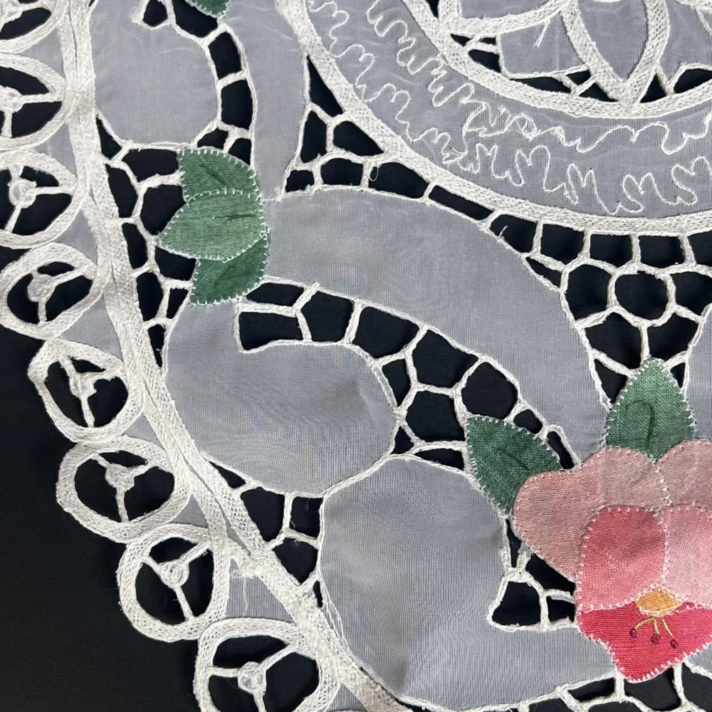 VTG Embroidered Lace Applique Placemats Set 4 Pink Floral Sheer Cottage Chic NEW